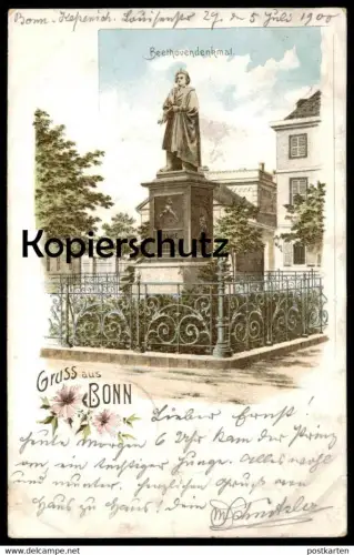 ALTE LITHO POSTKARTE GRUSS AUS BONN BEETHOVENDENKMAL Ludwig van Beethoven Denkmal monument cpa postcard AK Ansichtskarte