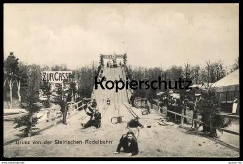ALTE POSTKARTE GRUSS VON DER STEIRISCHEN RODELBAHN Kirmes ducasse kermesse fun fair Schausteller Steiermark