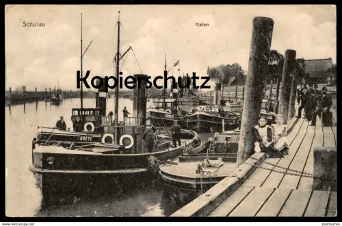 ALTE POSTKARTE SCHULAU HAFEN 1909 DAMPFSCHIFF ALMA GRETE ROBERT Kai Harbour Port Schiff steamship ship bateau Wedel
