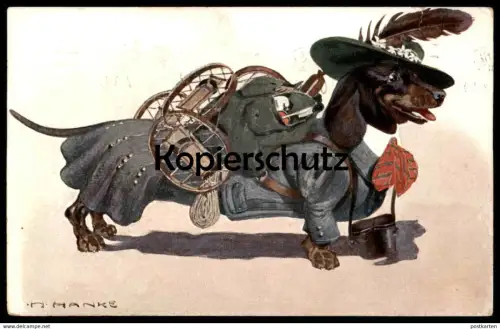 ALTE POSTKARTE DACKEL BERGSTEIGER SIGN. H. HANKE alpiniste climber teckel basset dachshund hunter humour dog postcard