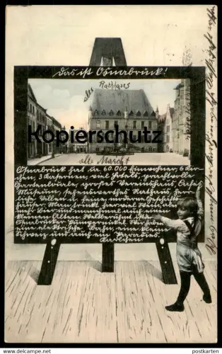 ALTE POSTKARTE DAS IST OSNABRÜCK KIND STAFFELEI TAFEL 60000 EINWOHNER 6 KIRCHEN 3 KASERNEN WELTBERÜHMT PUMPERNICKEL cpa
