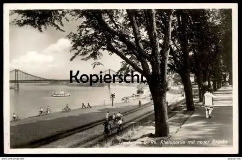 ALTE POSTKARTE UERDINGEN 1936 RHEINPARTIE MIT NEUER BRÜCKE VERFASSER SCHREIBT ÜBER EINWEIHUNG A H BRÜCKE Krefeld Crefeld