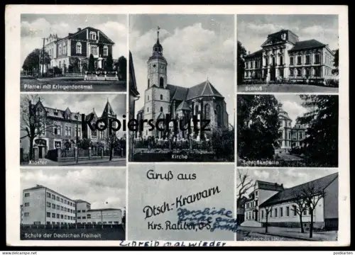 ALTE POSTKARTE GRUSS AUS DEUTSCH-KRAWARN KR. RATIBOR DEUTSCHES HAUS SCHULE SCHLESIEN Kravare ve Slezsku Sleszko Ceska AK