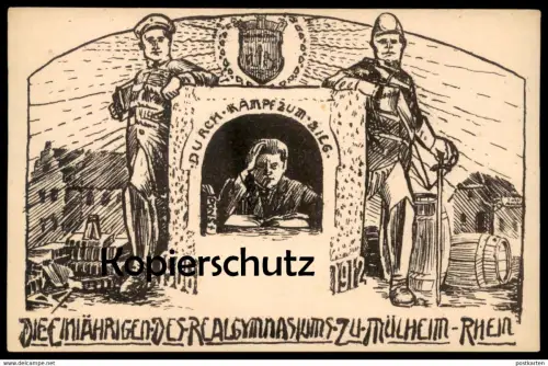 ALTE POSTKARTE MÜLHEIM AM RHEIN DIE EINJÄHRIGEN REALGYMNASIUM 1913 Abitur Abi Studentica Studentika Köln Cöln postcard