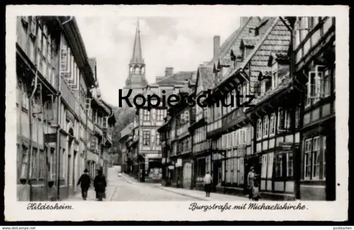 ALTE POSTKARTE HILDESHEIM BURGSTRASSE MIT MICHAELISKIRCHE Kirche church église cpa postcard Ansichtskarte AK