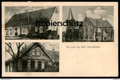ALTE POSTKARTE WERSTE BEI BAD OEYNHAUSEN BÄCKEREI COLONIALWAREN PAUL BRACKMEYER SCHULE KIRCHE EIDINGHAUSEN Ansichtskarte
