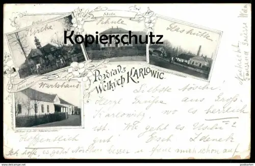 ALTE POSTKARTE POZDRAV WELKYCH KARLOWIC VELKÉ KARLOVICE Sklena hut Frantiskova Glashütte Groß Karlowitz Ceska Republika