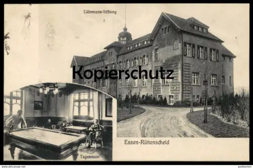 ALTE POSTKARTE ESSEN RÜTTENSCHEID LÜHRMANN STIFTUNG RANKHILFE FASSADENGITTER BILLARD snooker cpa postcard Ansichtskarte