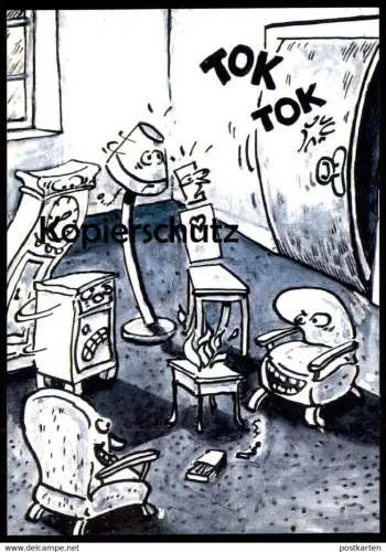 EDGAR WERBEPOSTKARTE CARTOON MARTIN HERBERS UHR STUHL #910 Reklame Comic advertising postcard Postkarte chair clock lamp