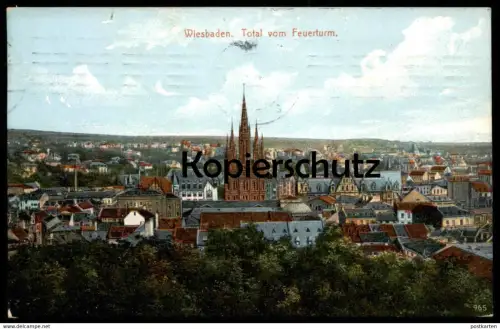 ALTE POSTKARTE WIESBADEN TOTAL VOM FEUERTURM 1910 Turm Panorama Gesamtansicht Totale postcard cpa AK Ansichtskarte