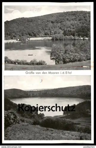 ALTE POSTKARTE GRÜSSE VON DEN MAAREN IN DER EIFEL GEMÜNDER MAAR MIT BADEANSTALT & GILLENFELDER MAAR BEI DAUN AK postcard