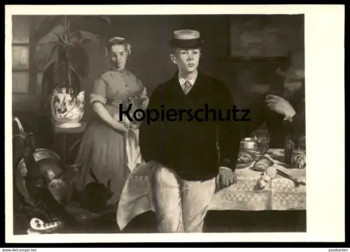 ÄLTERE KÜNSTLER POSTKARTE EDOUARD MANET FRÜHSTÜCK IM ATELIER STAATSGALERIE MÜNCHEN Druckfehler Edourd cpa postcard AK