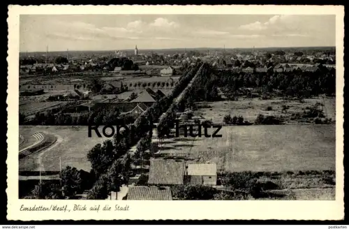 ÄLTERE POSTKARTE EMSDETTEN BLICK AUF DIE STADT TRIBÜNEN FUSSBALL-STADION Fussballplatz Ansichtskarte cpa postcard AK