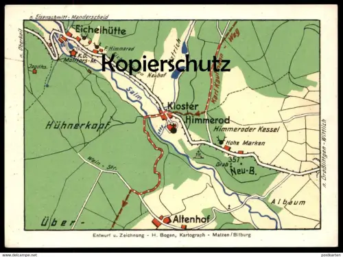 ALTE POSTKARTE LANDKARTE EICHELHÜTTE KLOSTER HIMMEROD ALTENHOF NEUHOF ALBAUM H. Bogen Matzen Bitburg map postcard cpa AK