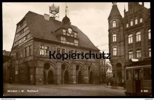 ALTE POSTKARTE MINDEN IN WESTFALEN RATHAUS MIT ANTENNE STRASSENBAHN Tram tramway Ansichtskarte postcard cpa AK
