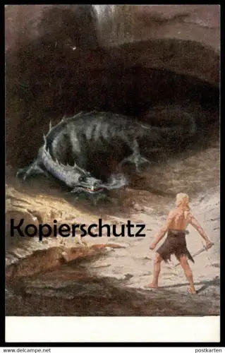 ALTE POSTKARTE SIEGFRIED & FAFNER LINDWURM HEUDRICH Drache Drake Dragon Drachen Monster Legend Myth Saga Königswinter