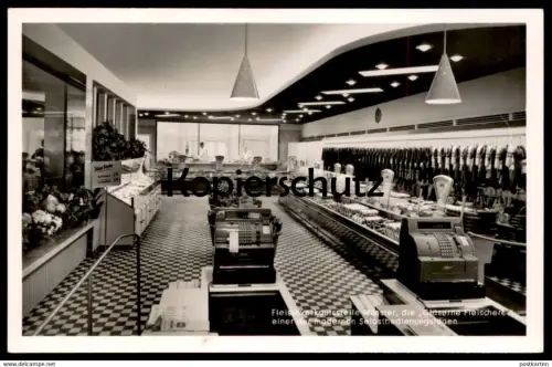 ALTE POSTKARTE FLEISCHVERKAUFSSTELLE MÜNSTER WESTFALEN GLÄSERNE FLEISCHEREI Fleisch Metzger meat butcher shop boucherie
