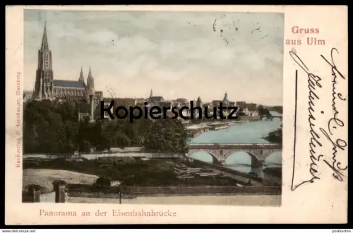 ALTE POSTKARTE GRUSS AUS ULM AN DER DONAU PANORAMA AN DER EISENBAHNBRÜCKE Brücke bridge pont Ansichtskarte cpa postcard
