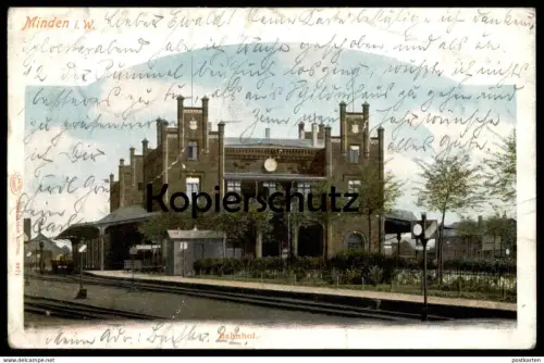 ALTE POSTKARTE MINDEN IN WESTFALEN BAHNHOF 1905 station gare Ansichtskarte postcard cpa AK