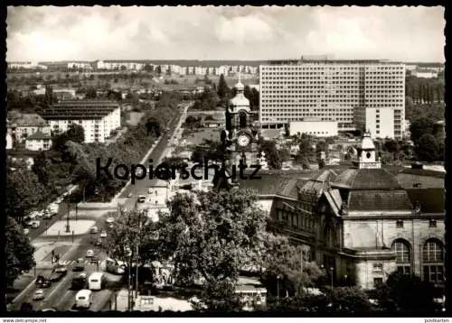 ÄLTERE POSTKARTE WIESBADEN HAUPTBAHNHOF UND STATISTISCHES BUNDESAMT Bahnhof gare station postcard cpa Ansichtskarte AK