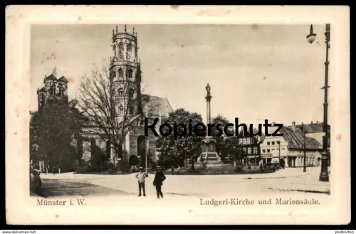 ALTE POSTKARTE MÜNSTER WESTFALEN LUDGERI-KIRCHE UND MARIENSÄULE monument church église Ansichtskarte postcard cpa AK