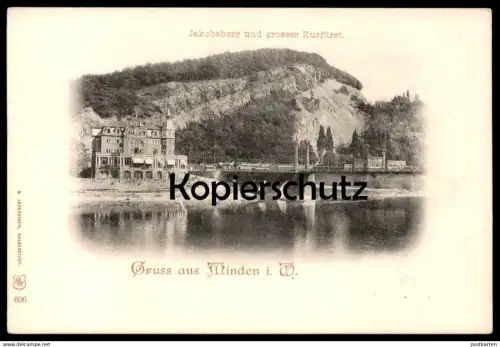 ALTE POSTKARTE GRUSS AUS MINDEN IN WESTFALEN JAKOBSBERG UND GROSSER KURFÜRST Ansichtskarte postcard cpa AK
