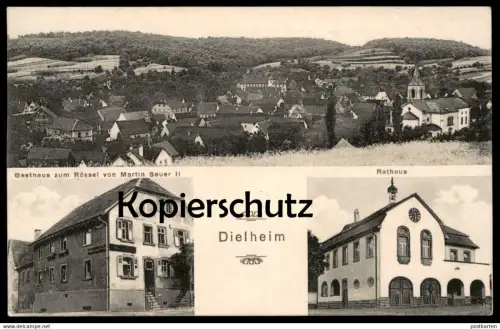 ALTE POSTKARTE DIELHEIM GASTHAUS ZUM RÖSSEL VON MARTIN SAUER II RATHAUS PANORAMA bei Sinsheim Wiesloch Ansichtskarte AK