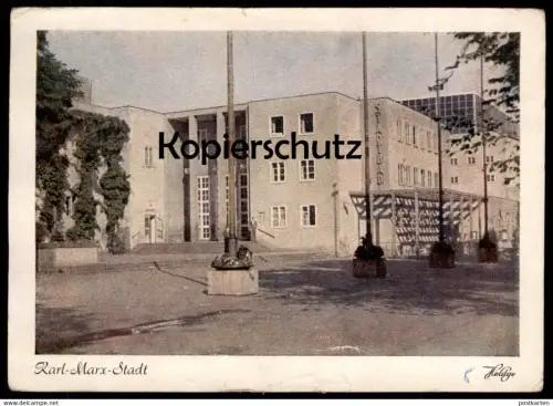 ALTE POSTKARTE KARL-MARX-STADT 1954 STADTBAD Schwimmbad Heldge Farbfoto-Verlag Köthen Bad bath Ansichtskarte AK postcard