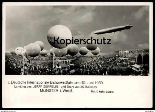 ALTE POSTKARTE MÜNSTER BALLONWETTFAHRT 1930 BALLON BOCHUM LUFTSCHIFF ZEPPELIN AM 18.09.1928 Airship dirigeable aérostat