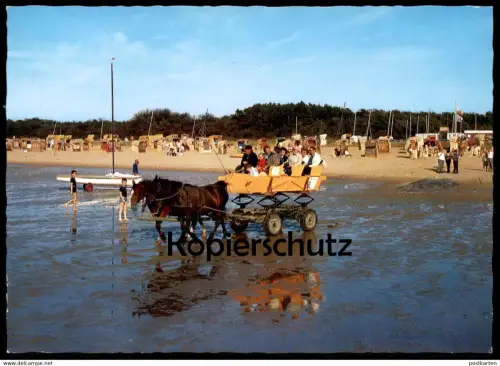 POSTKARTE NORDSEEBAD CUXHAVEN SAHLENBURG WATTWAGEN ZUR INSEL NEUWERK Kutsche coach horse-drawn-carriage Ansichtskarte AK