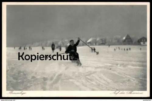 ALTE POSTKARTE BRAUNLAGE AUF DER SKIWIESE JUNGE KIND Winter Skifahren skiing faire du ski hiver jeune garcon fille boy