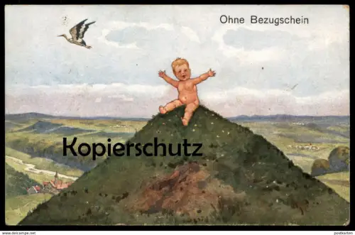 ALTE KÜNSTLER POSTKARTE HUMOR OHNE BEZUGSSCHEIN NACKTES BABY Humour Enfant Bébé nu nude Cigogne Stork Storch postcard AK
