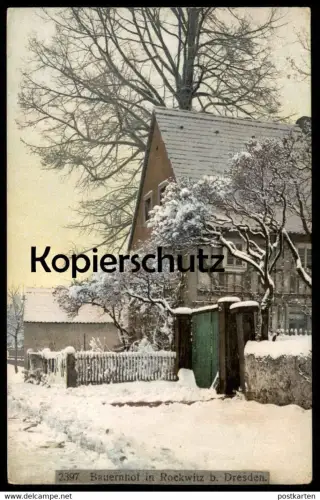 ALTE POSTKARTE BAUERNHOF IN ROCKWITZ BEI DRESDEN ROCHWITZ BAUERNHAUS Photochromie Winter Schnee snow farm house postcard