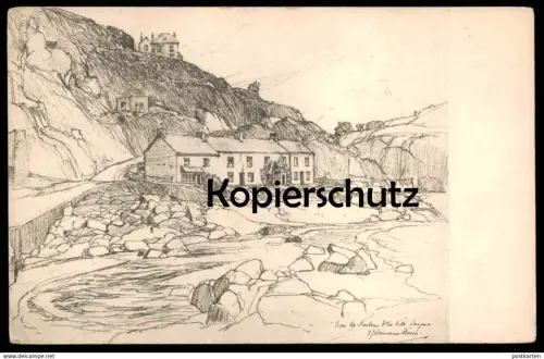 ALTE KÜNSTLER POSTKARTE VIEWS IN LAMORNA VALLEY HARBOUR HANDICRAFTS PENZANCE SIGN. LARMONA SAMUEL JOHN BIRCH postcard