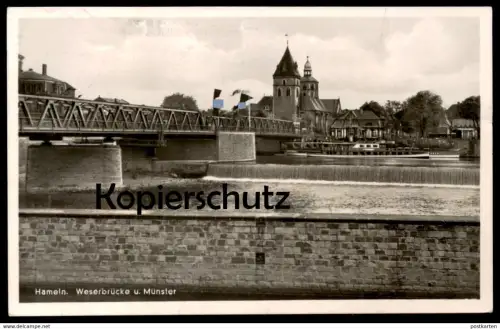 ALTE POSTKARTE HAMELN WESERBRÜCKE U. MÜNSTER 1943 Beflaggung Fahne flag drapeau Ansichtskarte AK postcard cpa