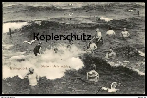 ALTE POSTKARTE OSTSEEBAD HERINGSDORF STARKER WELLENSCHLAG USEDOM bath bathing Fotomontage Montage Photo Surrealisme cpa