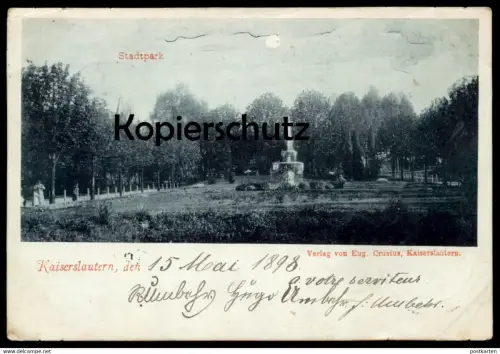 ALTE POSTKARTE KAISERSLAUTERN STADTPARK 1898 bei Nacht Mondschein at night moonlight moon la nuit Ansichtskarte postcard