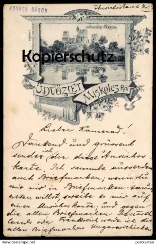 ALTE LITHO POSTKARTE ÜDVÖZLET MISKOLCZ DIOSGYÖRI VARROM MISKOLC 1897 Mischkolz Ungarn Hungary Hongrie Magyar postcard AK