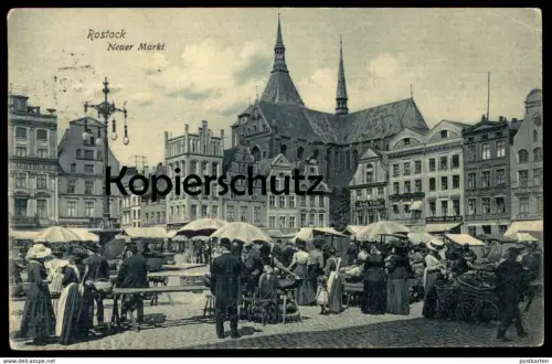 ALTE POSTKARTE ROSTOCK NEUER MARKT 1913 market marché Spedition Aug. Viek Mecklenburg AK Ansichtskarte cpa postcard