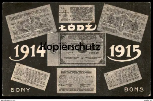 ALTE POSTKARTE LODZ BONY BONS 1914 1915 GELDSCHEIN RUBEL Monnaies money monnaie billet de banque AK cpa postcard