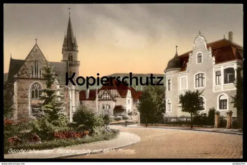 ALTE POSTKARTE SONDERSHAUSEN FÜRSTENPLATZ MIT KATHOLISCHER KIRCHE THÜRINGEN église church cpa postcard AK Anischtskarte