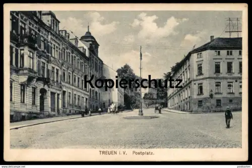 ALTE POSTKARTE TREUEN IM VOGTLAND POSTPLATZ SCHÖNIGER HOTEL DEUTSCHES HAUS SACHSEN cpa postcard AK Ansichtskarte