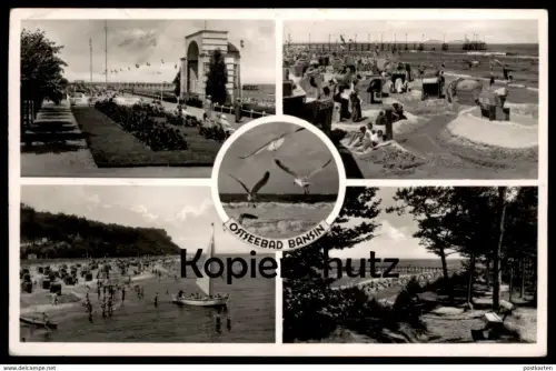 ALTE POSTKARTE OSTSEEBAD BANSIN 1938 Beflaggung Heringsdorf Usedom Uznam Ostsee Baltic Sea Mecklenburg-Vorpommern Möwe