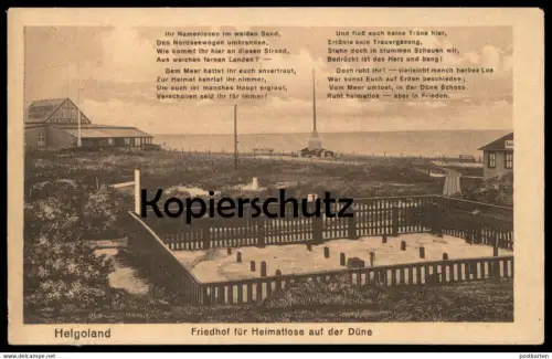 ALTE POSTKARTE HELGOLAND FRIEDHOF FÜR HEIMATLOSE AUF DER DÜNE im Hintergrund Restauration Seelaus & Toil.. cemetery AK