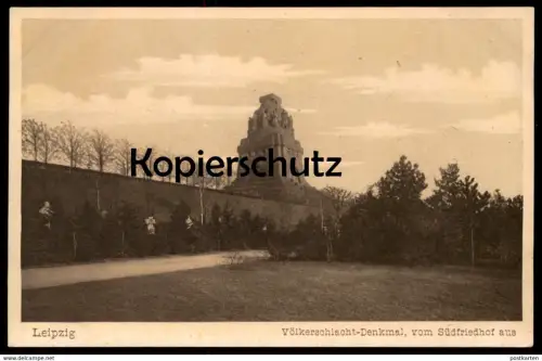 ALTE POSTKARTE LEIPZIG VÖLKERSCHLACHTDENKMAL VOM SÜDFRIEDHOF AUS monument Friedhof cemetery cimetière graveyard cpa AK