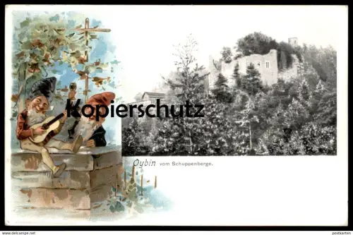 ALTE LITHO POSTKARTE OYBIN VOM SCHUPPENBERGE ZWERG GITARRE WEIN guitar midget nain dwarf guitar Zwerge Schuppenberg cpa