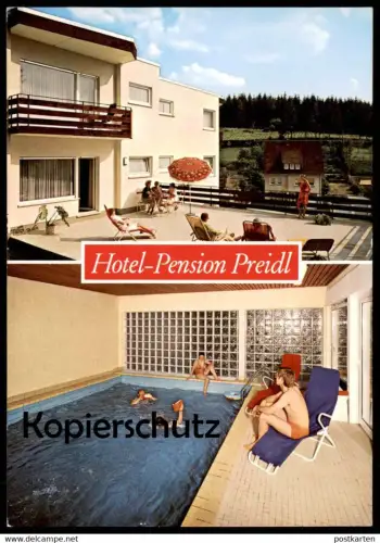 ÄLTERE POSTKARTE OLSBERG SAUERLAND HOTEL PENSION PREIDL Schwimmbad swimming pool piscine Bad cpa postcard Ansichtskarte