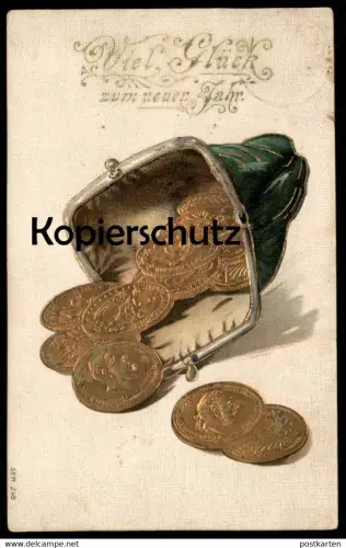 ALTE MÜNZEN POSTKARTE NEUJAHR PREUSSEN ENGLAND ÖSTERREICH FRANKREICH coin Coins Billettes Münze Geld billet money