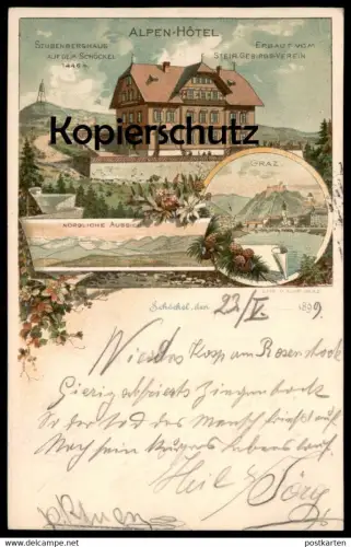ALTE LITHO-POSTKARTE STUBENBERGHAUS STEIRISCHER GEBIRGSVEREIN SCHÖCKEL GRAZ 1899 RADEGUND Steiermark Österreich Austria