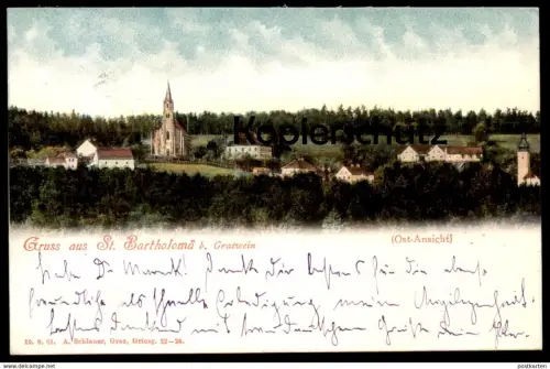 ALTE POSTKARTE GRUSS AUS ST. BARTHOLOMÄ BEI GRATWEIN OST-ANSICHT 1902 Graz Steiermark Österreich Austria Autriche cpa